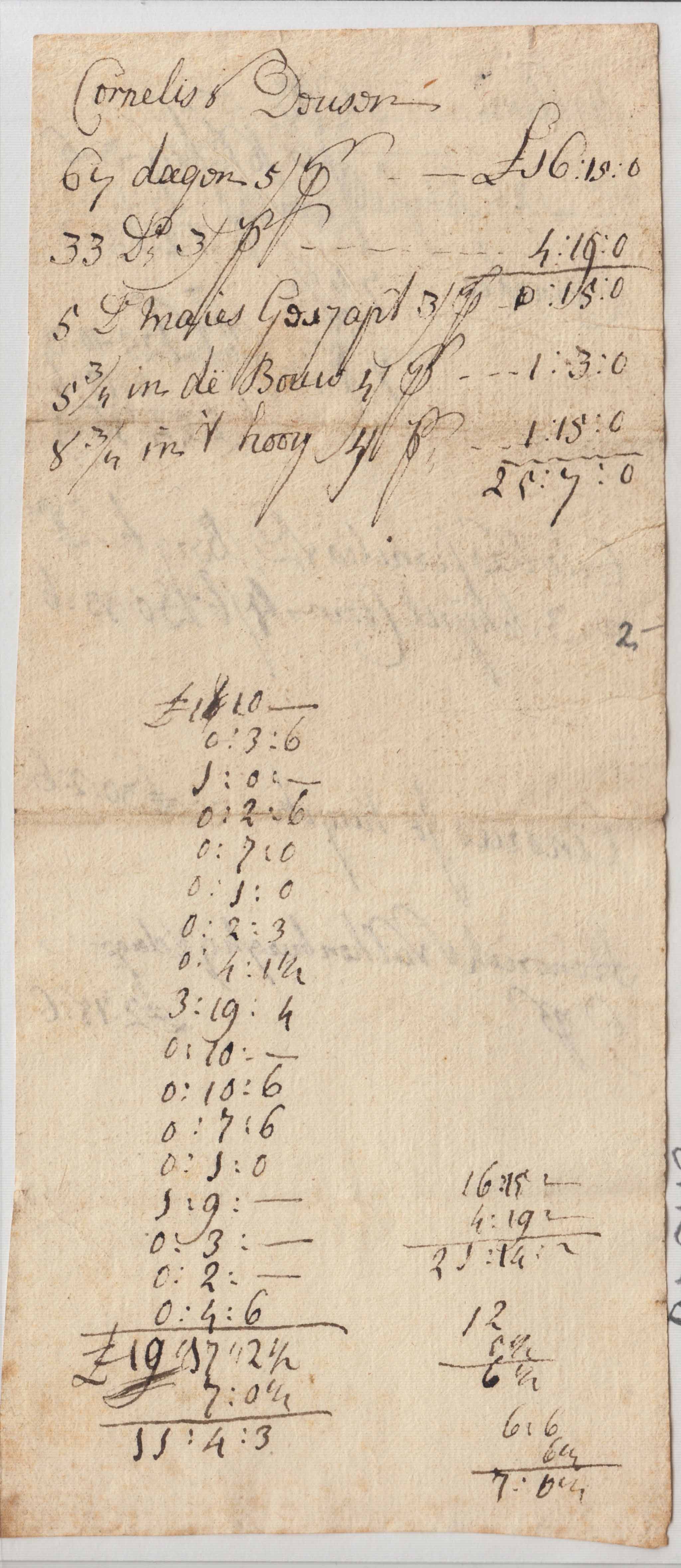 BH046, 1772(?) Note, Account & Labor Calculations etc